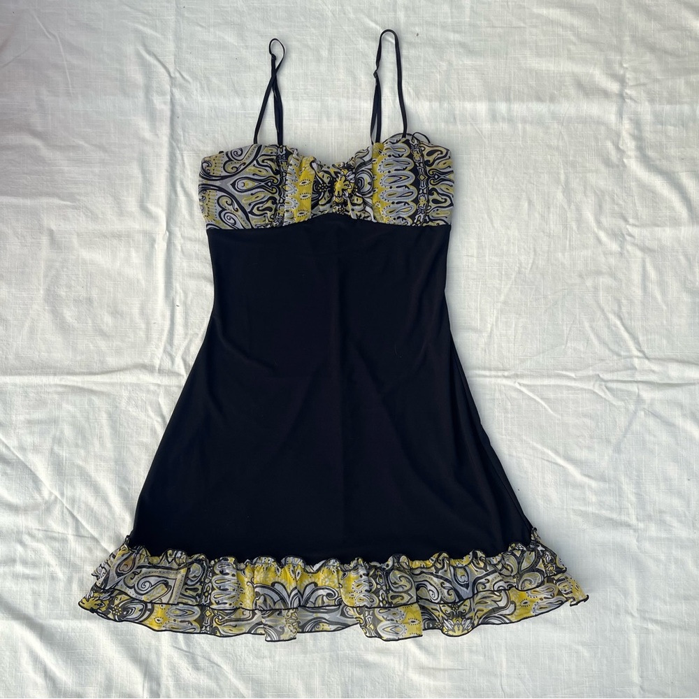 Yellow and Black Paisley mini baby doll y2k dress